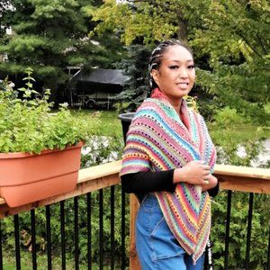 Hand knit triangular shawl multi color wooul shawl